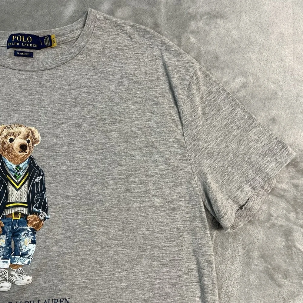 Polo Ralph Lauren Polo Bear T-Shirt Men's Large Gray Classic Fit Graphic Tee EUC
